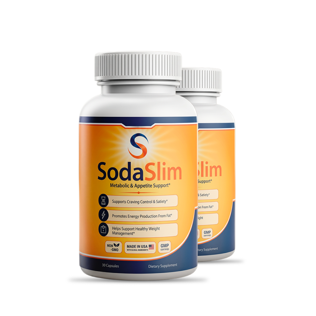 Two SodaSlim bottles showing the official weight management supplement in capsule form.